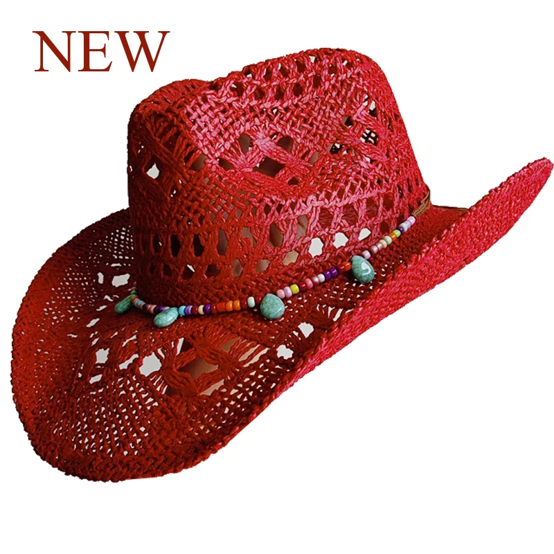 Red Cowboy Hat Retro Straw Hat 2025 Sun Hat New Men and Women Jazz Cowboy Hat Straw Sun Hat Summer Hat Sombrero