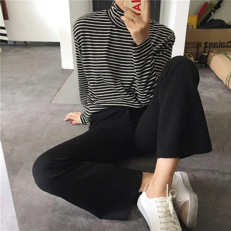 Ladies T-shirts Striped Slim Full Sleeves Tees For Womens Fashion Casual Basic Chiffon Tops