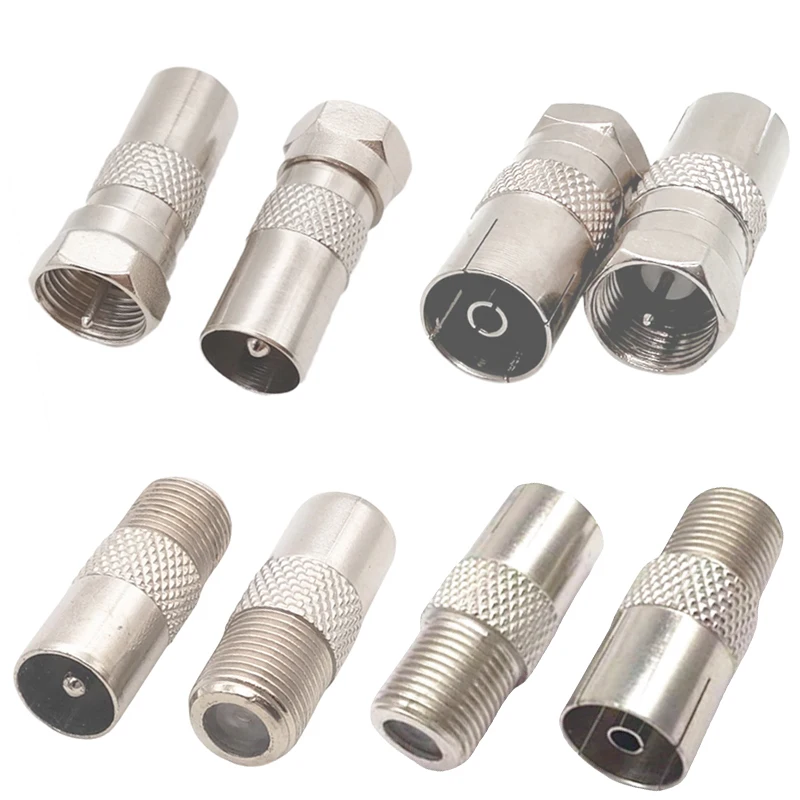 F to TV 4 Type Straight Adapter Kit F Female Male to TV Pal Male Female RF Coaxial Connector for TV Satellite FM Coax Cable