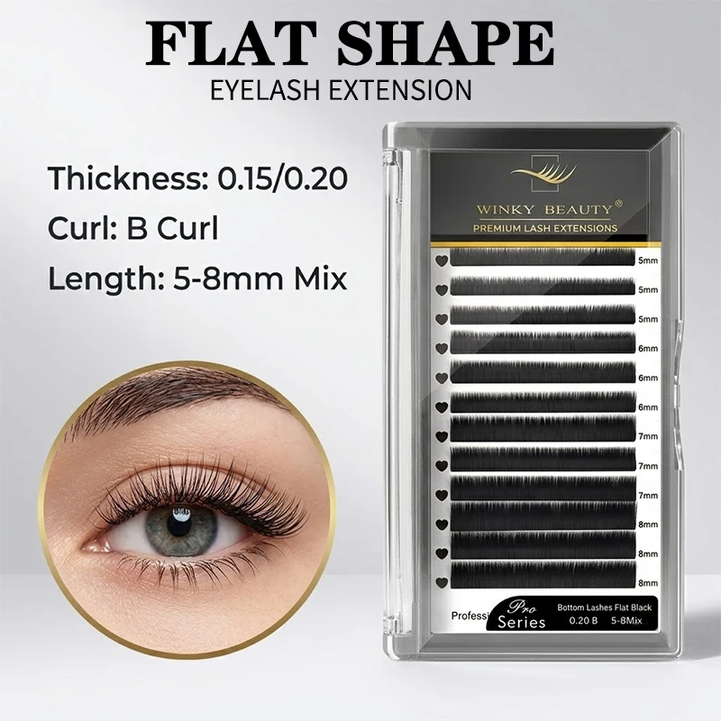 Winky Beauty  Flat Eyelash Under Eyelashes Ultra Soft 0.15/0.20 5/6/7/8mm Mixed Matte Black Short Size C/D Volume Lashes Makeup