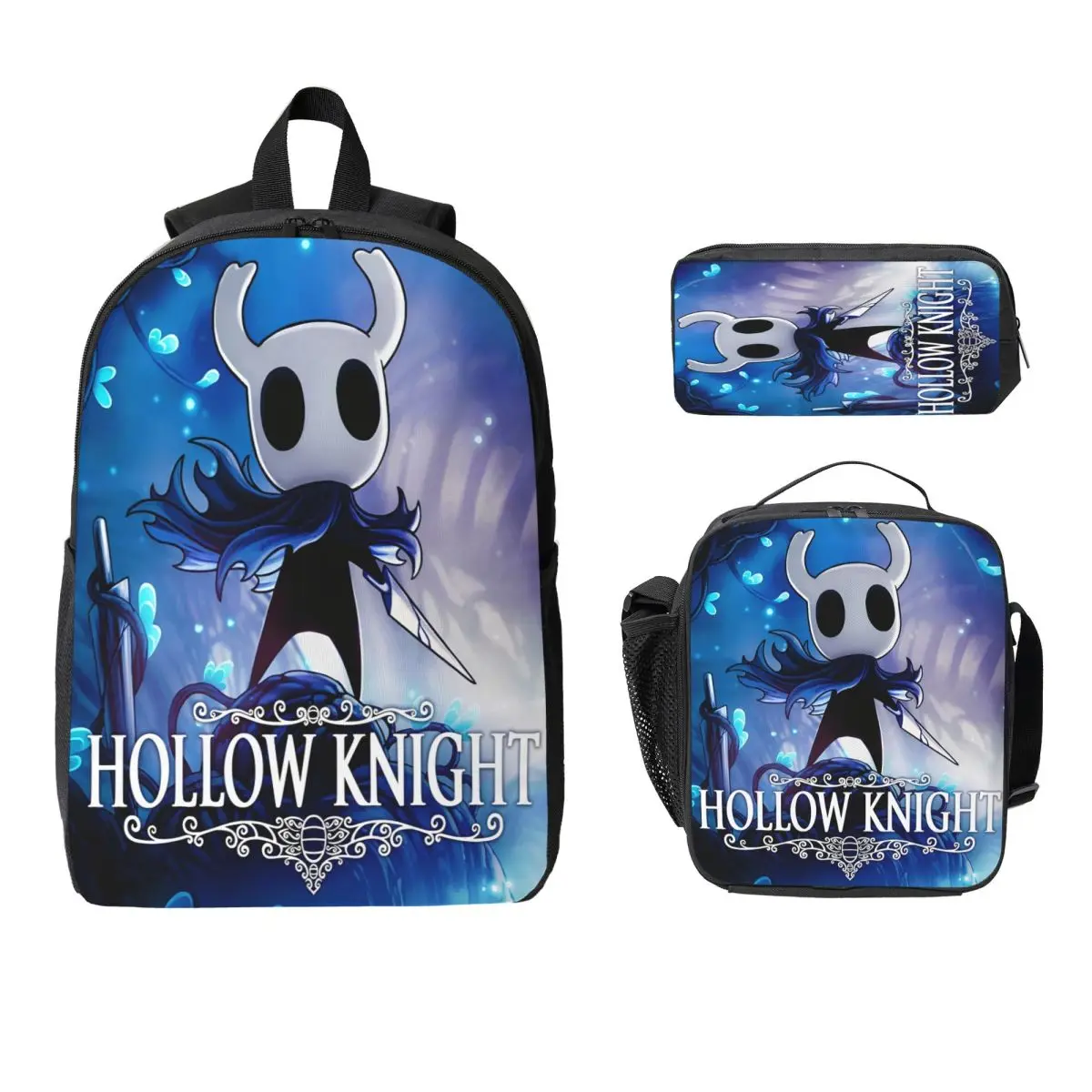 

3 шт., набор рюкзаков Hollow Knight для мальчиков и девочек, сумки для ручек, наборы сумок для книг с коробкой для завтрака для учащихся начальной школы, рюкзак