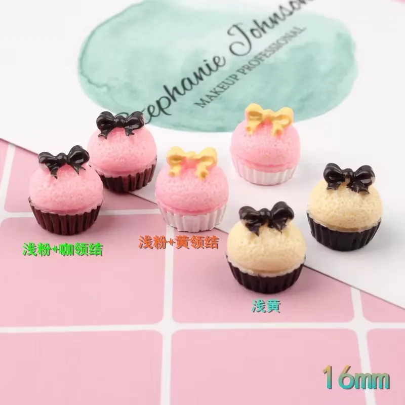 10pcs 16Mm Mix Diy Resin Bowknot Cake Cupcake Charms Kawaii Cabochon Sticker Simulated Fake Food Craft Decoration Jewelry Making