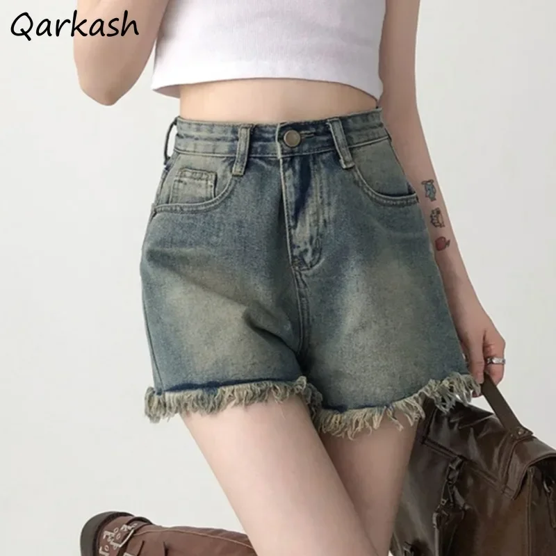 American Style Shorts for Women Summer Young Chic Girls High Waist Casual Retro Design All-match Do Old Ins Streetwear A-line