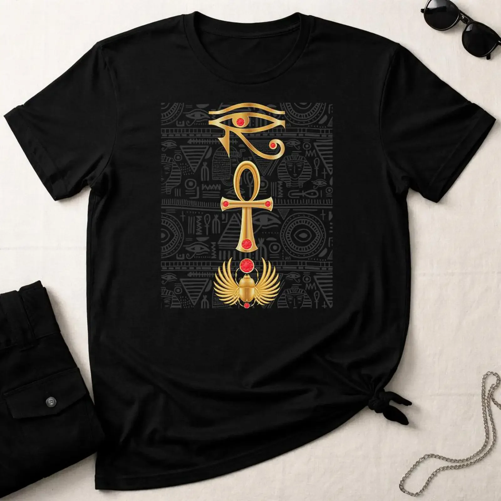Eye of Ra Ankh T Shirt Ancient Egypt Symbolism Sacred Power Amulet Spiritual  vintage Washed Slightly Versatile Comfortable