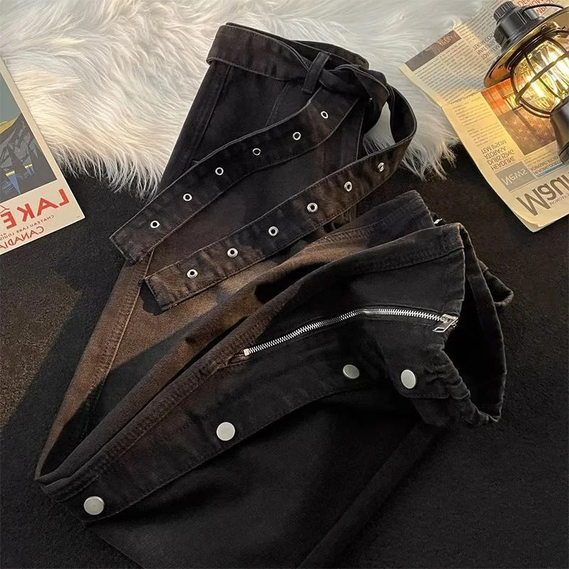 

Женские джинсы больших размеров с прямыми штанинами, высокой талией, на молнии, широкие, в стиле «папины брюки», весенние, повседневные, удобные, классического кроя