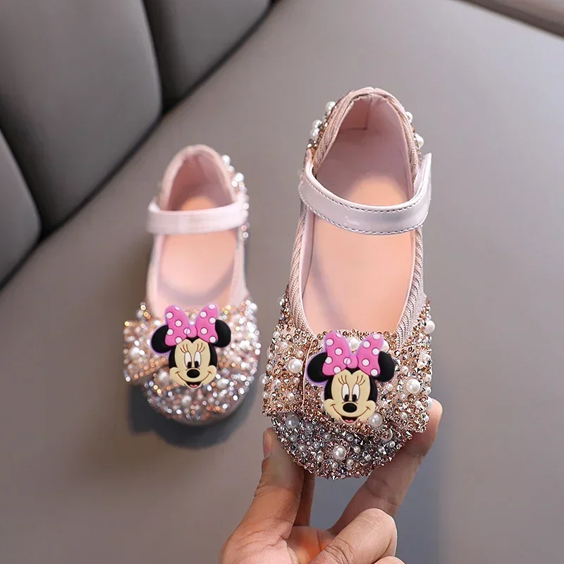 

Disney Diamond SandalsBow Children's Dance Shoes Performance Shoes Mickey mouse Minnie Girls Spring and Autumn New Casual Shoes