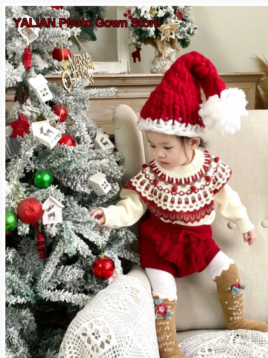 Kids Christmas Set Windproof Boys Girls Knit Pullover Stylish First Birthday Outfit