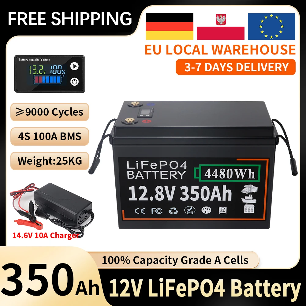 12V 600AH 350AH 300AH 200AH 100Ah LiFePo4 Battery 12.8V Built-in BMS Lithium Iron Phosphate Cell 6000 Cycles For Golf Cart Solar