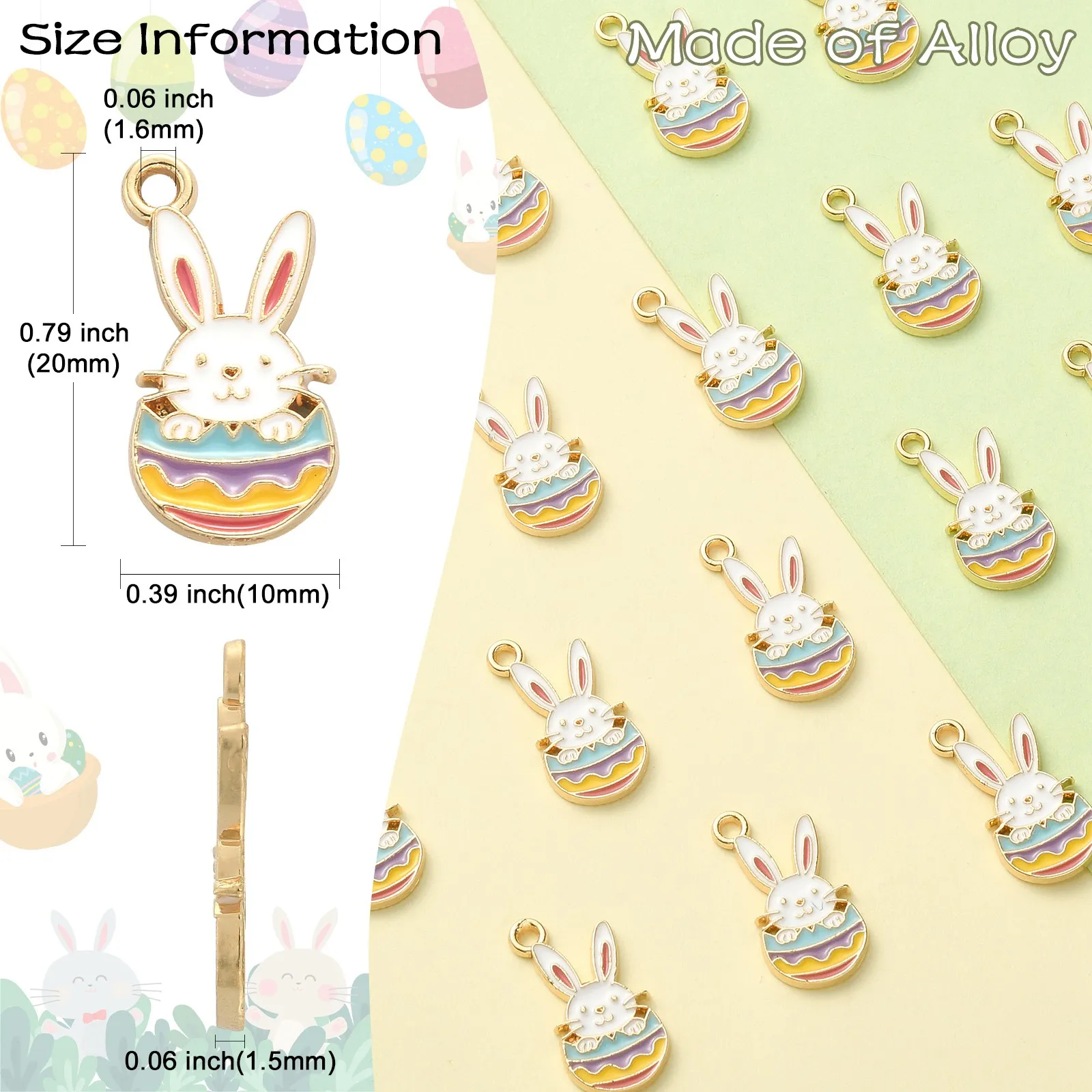 Pandahall 20Pcs Easter Bunny Charms Colorful Easter Egg with Rabbit Charms Animal Charms for Jewelry Making DIY Necklace Earring