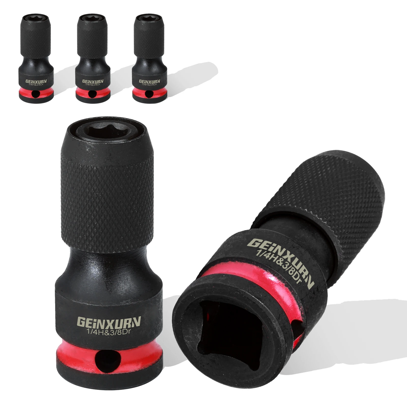 Geinxurn Impact Screwdriver Bit Holders, 3/8-Inch Square Drive to 1/4-Inch Quick Release Hex Socket Adapter with Screwdriver Bit