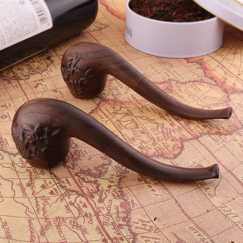 Polished Sandalwood Tobacco Pipe Ebony Filter Curved Design Handmate Smoking Accessories Full Solid Wood