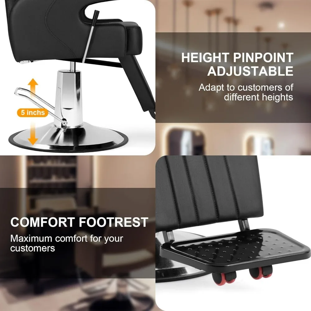 كرسي صالون لمصفف الشعر، كرسي حلاق دوار 360 درجة، كرسي حلاق بمضخة هيدروليكية شديدة التحمل، معدات تجميل للسبا