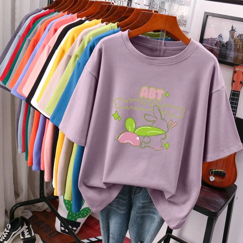 

EBAIHUI 100 Cotton L-5XL Plus Size T Shirt Cartoon Print Tshirt Short Sleeve Women's Top Summer Kawaii Couple O Neck T Shirts