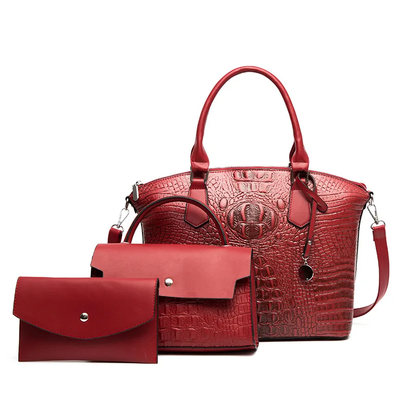 

3pcs/set Luxury Crocodile Pattern Handbag Women Winter New PU Leather Tassel Shoulder Bag Brands Design Handle Bag Lady Purse