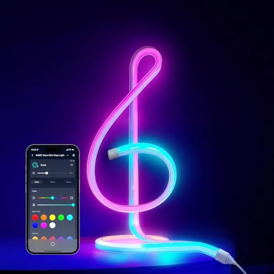 RGBIC Neon Rope Lights Voice Control Wire Rope Light DIY Flexible Steel-Core Lights for Wall and Bedroom Works with Apple Home/