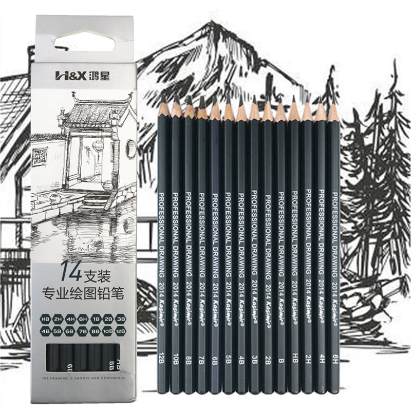 סט עטי ציור סקיצה 1B 2B 3B 4B 5B 6B 7B 8B 10B 12B HB 2H 4H 6H ארבע עטים שונים בקופסה