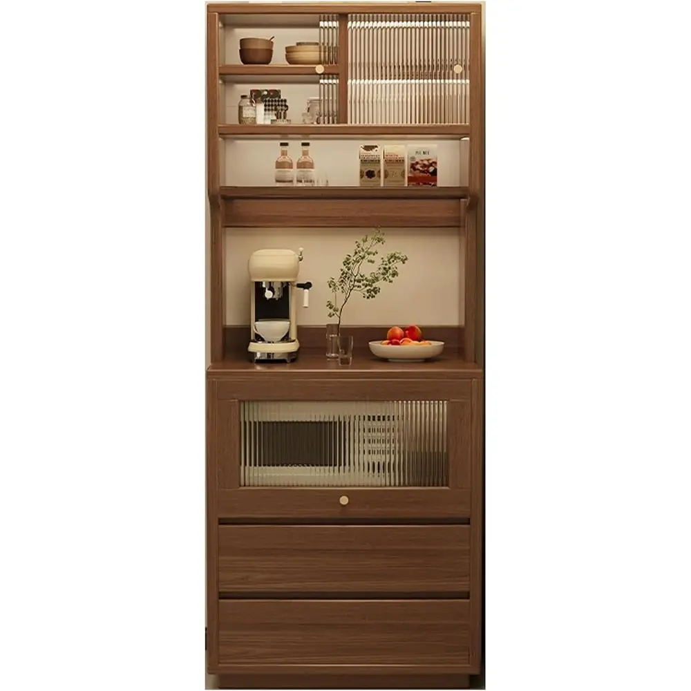 

Высокий деревянный шкаф-буфет коричневого цвета, 70 см, для хранения в столовой и гостиной