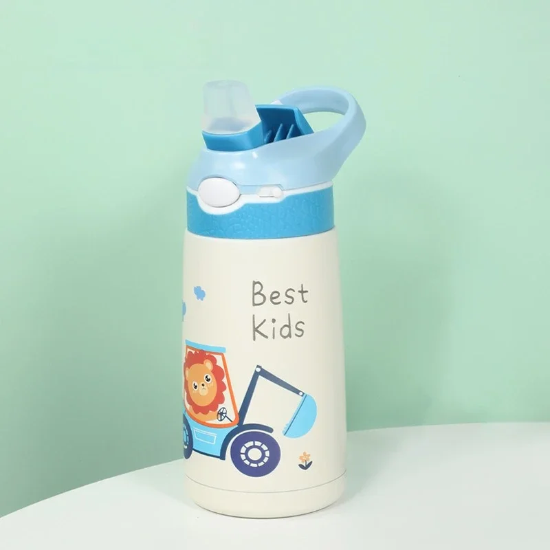 400ML enfants bouteille d'eau dessin animé Animal tasse pour enfants avec paille en acier inoxydable flaques sous vide bouteille Thermos tasse thermique tasses