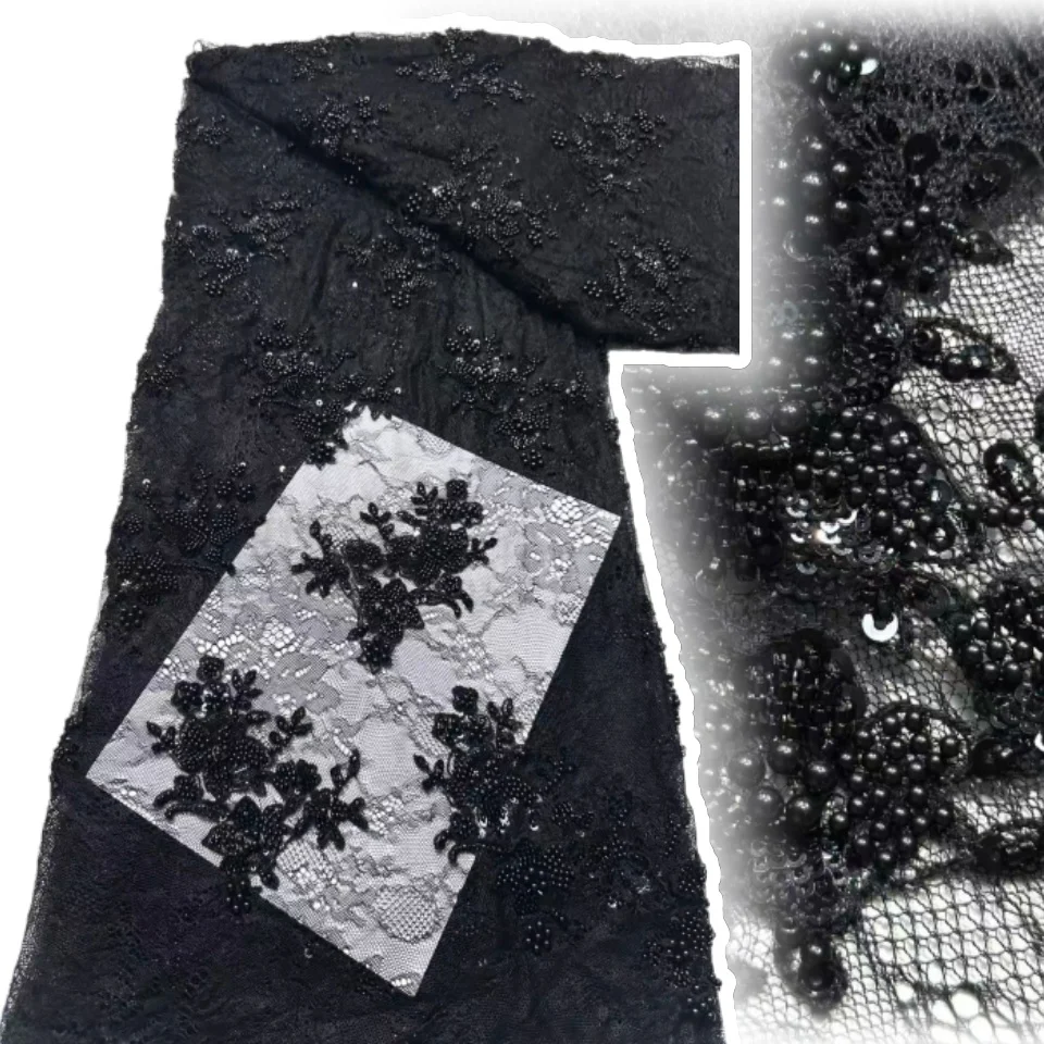 

Luxury Dignified New Fashion Design Fabric Handmade Embroidery Net Chantilly Beads Lace for Making Women Wedding Dress SZ1583