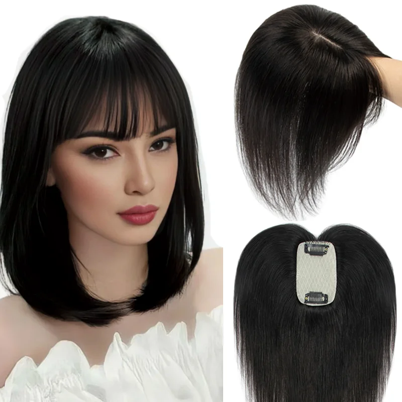 

Невидимый кружевной топпер для волос на 2 клипсах, высококачественные натуральные человеческие волосы для редких волос, цельный топпер, основа 5x9 см, для ежедневного использования