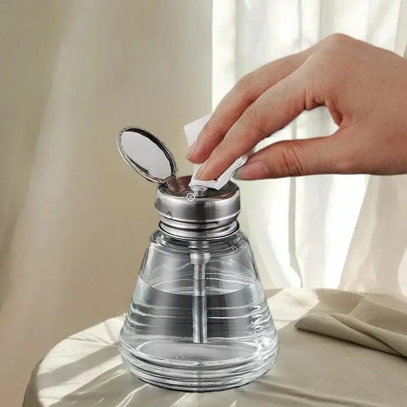 Refillable Glass Nail Storage Bottle – Empty Pump Dispenser for Nail Polish Remover, Liquid Cleaners, and Manicure Use