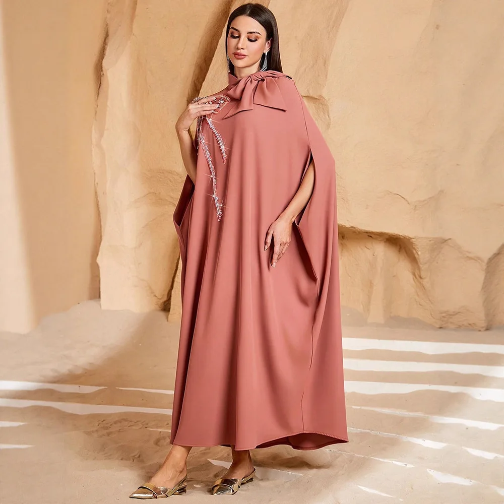 

Один размер с бриллиантами и бантом Абая для женщин Мусульманское платье Дубай Абая Турецкий кафтан Свободный халат бубу Кафтан Марокко Платье Ближний Восток