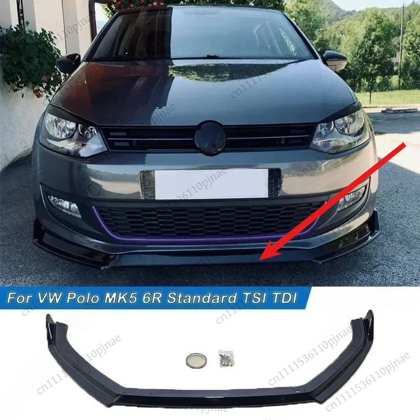 

For VW Polo MK5 6R Standard Pre‑Facelift 2009-2013 Pcs Front Bumper Lip Spoiler Splitter Diffuser Separator Bodykits Gloss Black