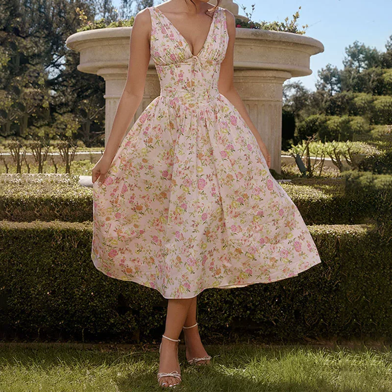 Robe bohème à fleurs pour femmes, tenue de plage, vacances, mode coréenne, vêtements féminins, Slim, élégante, Sexy, jupe longue, M XL, été 2025