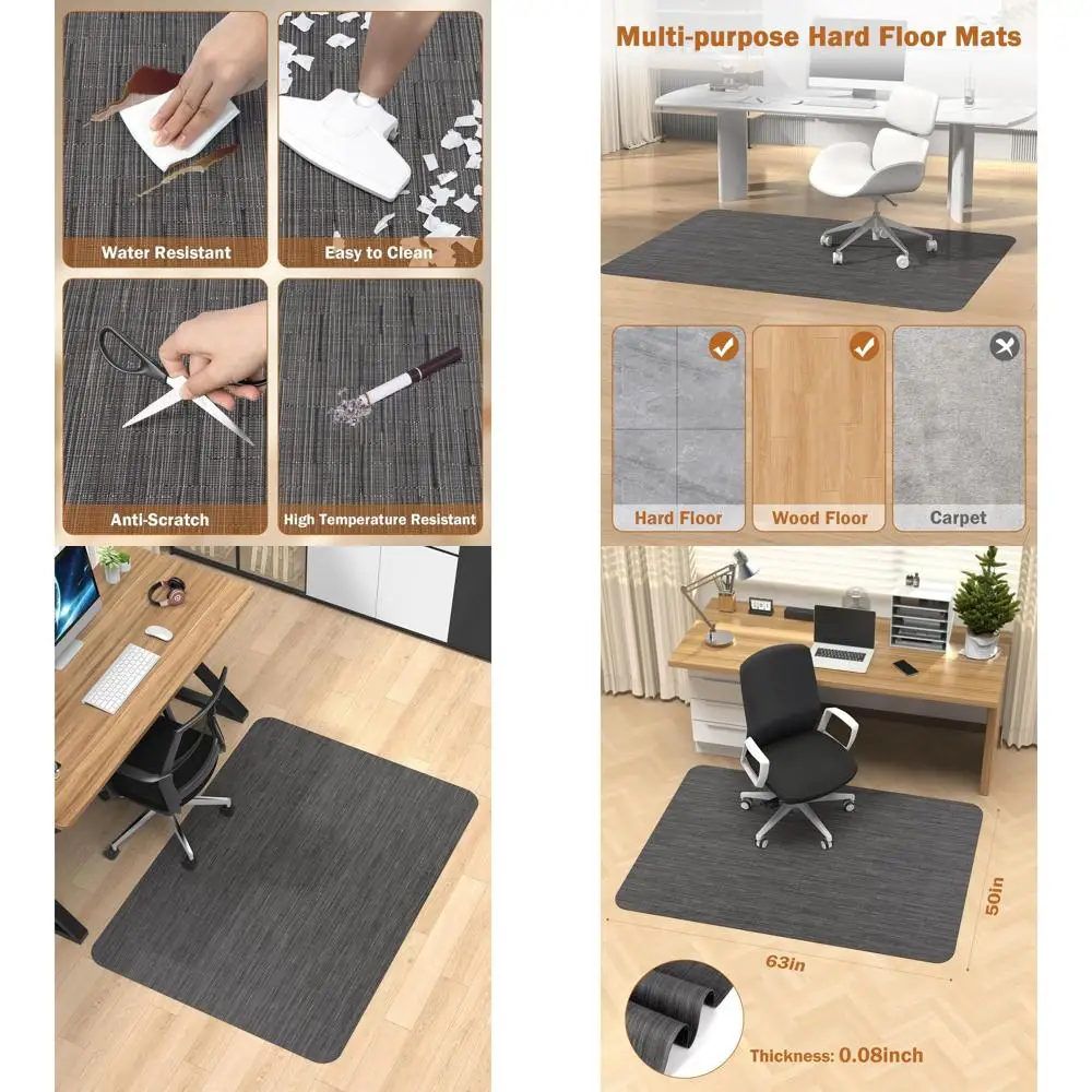 

Large 50x63 Inch Hardwood Floor Mat for Office Chairs, Anti-Slip Desk Rug, PVC Floor Protector for Rolling Chairs, Black
