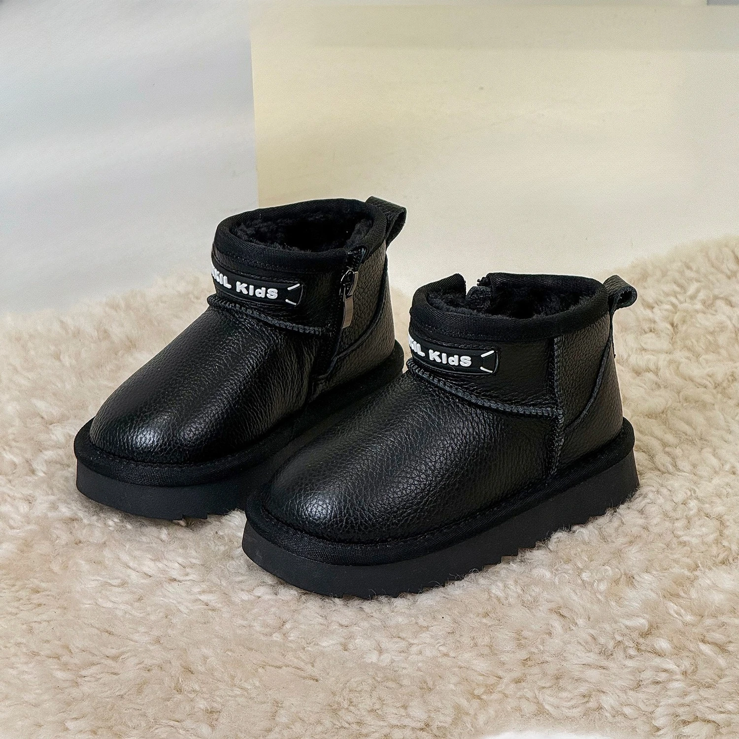 الشتاء الأطفال بنين بنات أفخم سميكة المخملية أعلى الحبوب جلد البقر الثلوج أحذية أطفال طفل دافئ جلد طبيعي حذاء من الجلد