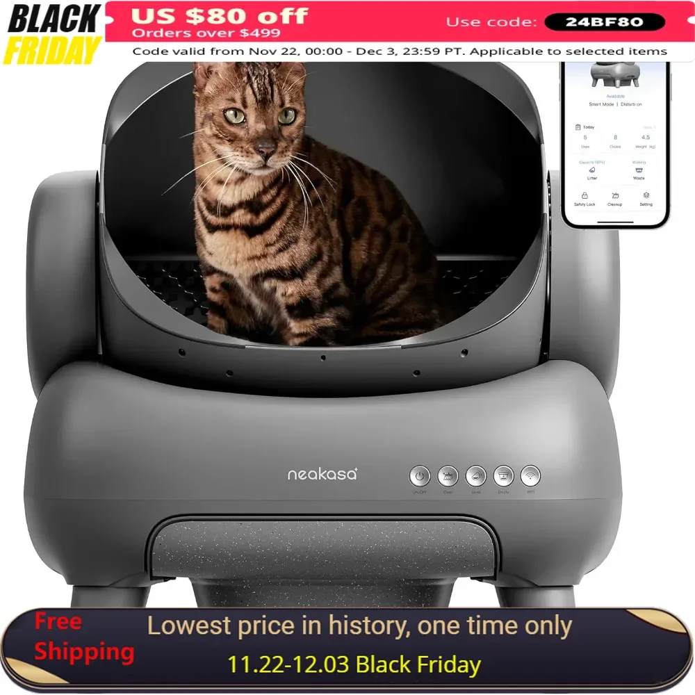 M1 Open-Top Self Cleaning, Automatic Cat Litter Box with APP Control, Odor-Free Waste Disposal Includes Trash Bags