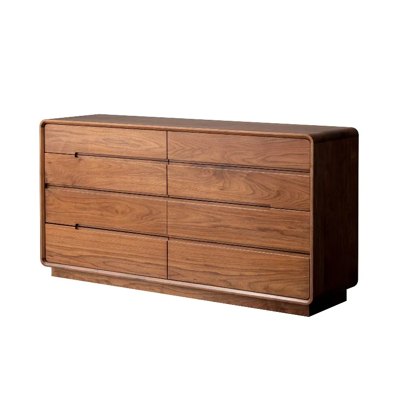 Black walnut log eight-bucket cabinet, pure solid wood locker, retro chest, bedroom, living room storage