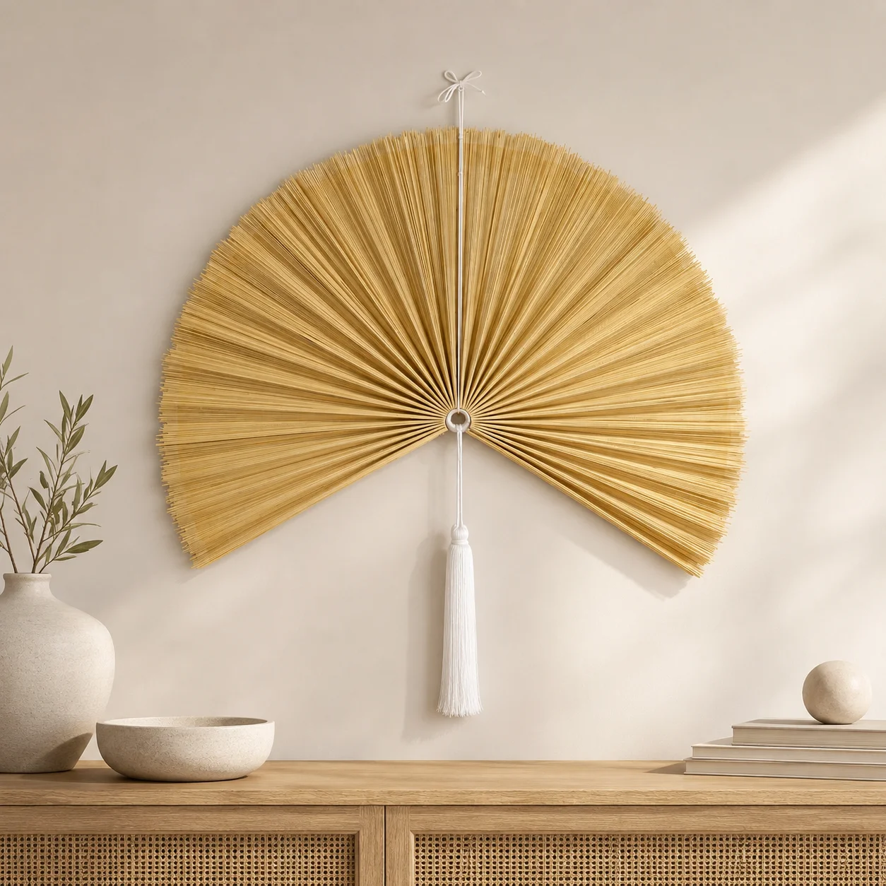 Interior Design Home Decor - LargeHandmade Natural Bamboo Folding Decor Fan,