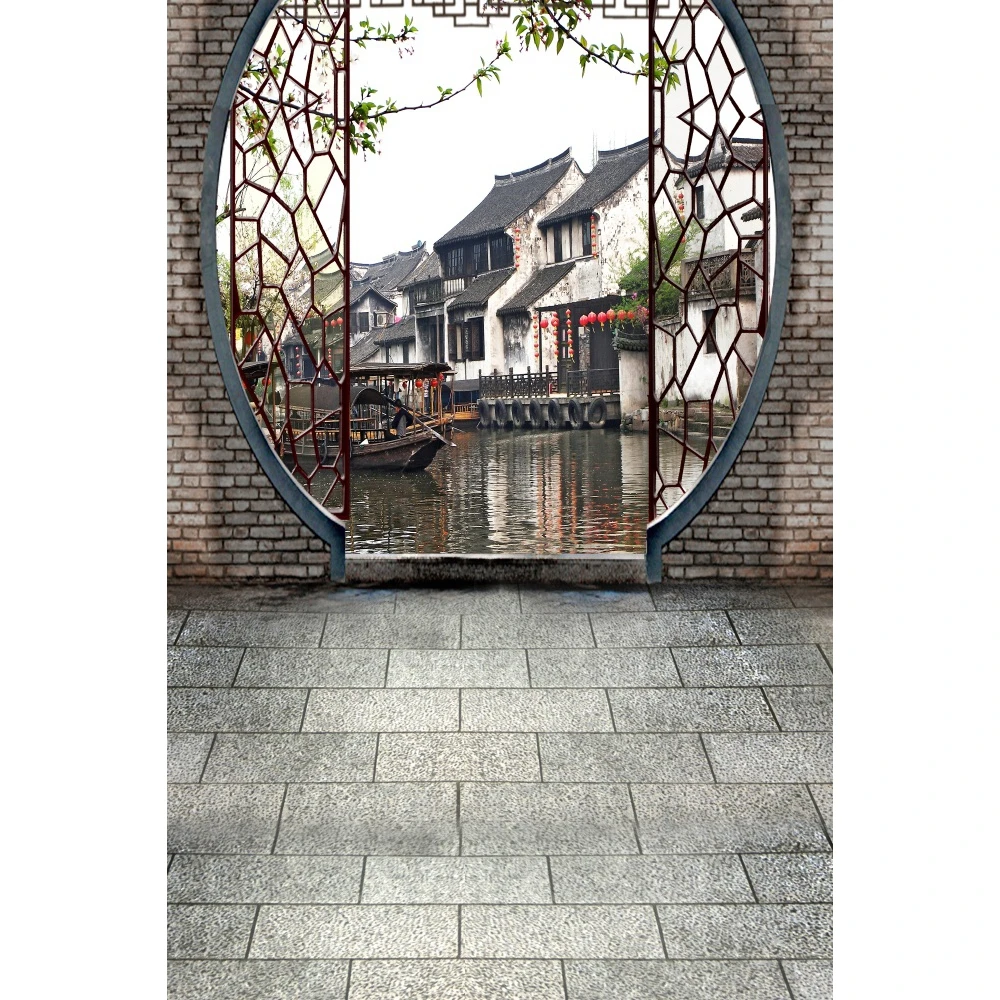 Traditional Chinese Style Backdrop Classical Ancient Building Pavilion Landscape Red Lantern Photography Background Photo Studio