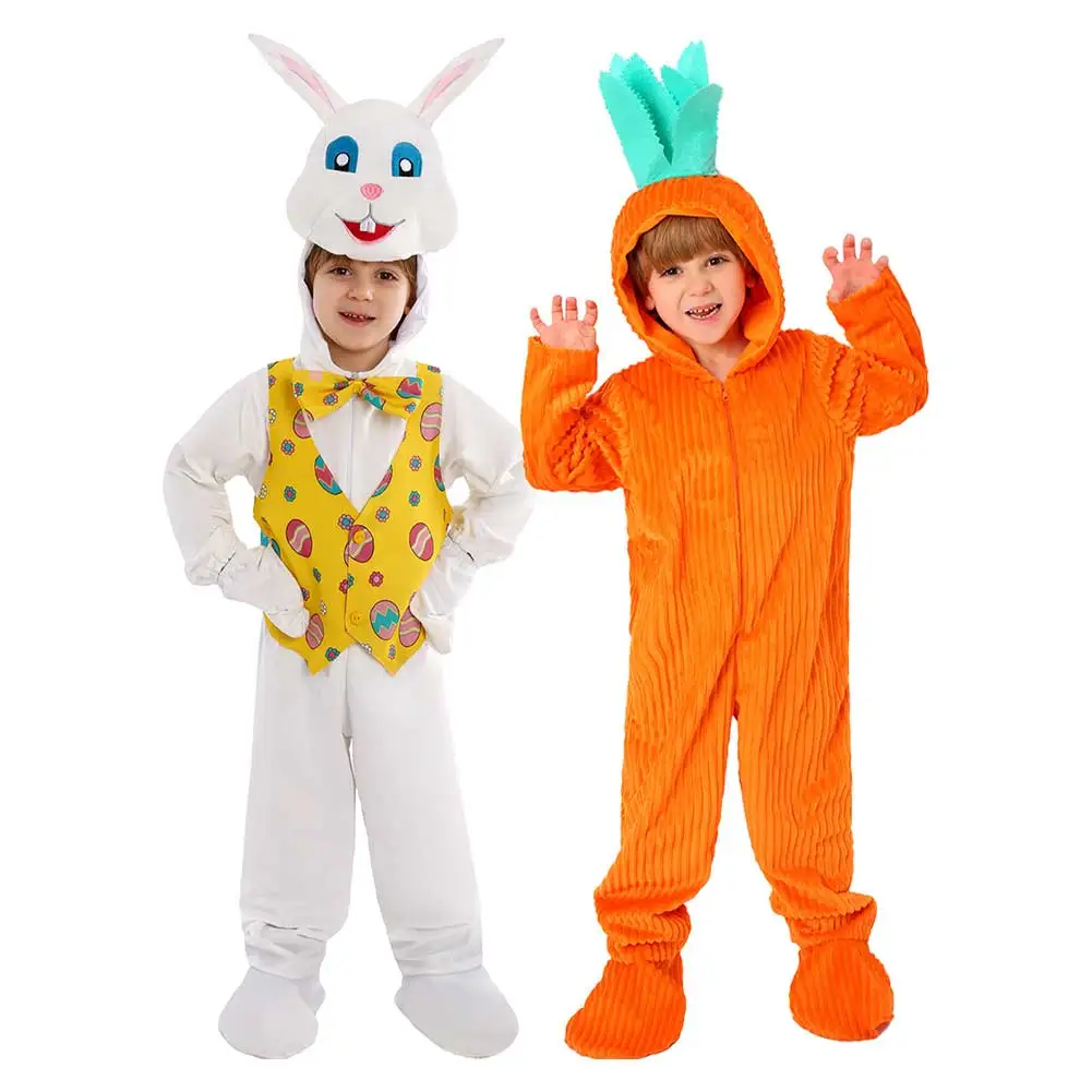 Kids Children Jumpsuit Pajamas Outfits Easter Carrots Cosplay Costume Halloween Carnival Party Roleplay Disguise Suit