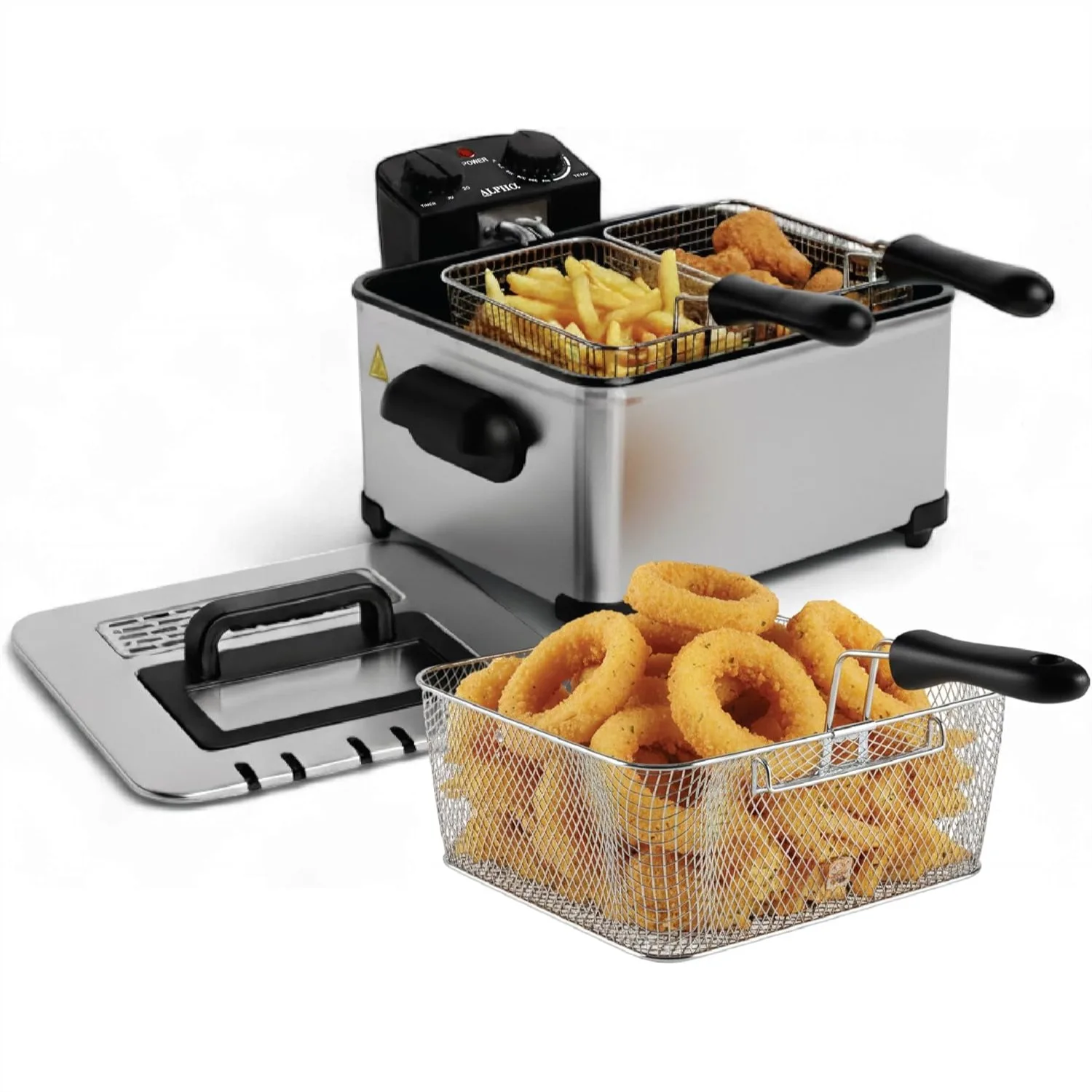 

Electric Deep Fryer 4.5L with Basket, Stainless Steel, Adjustable Temp & Timer for Fried Chicken Fries