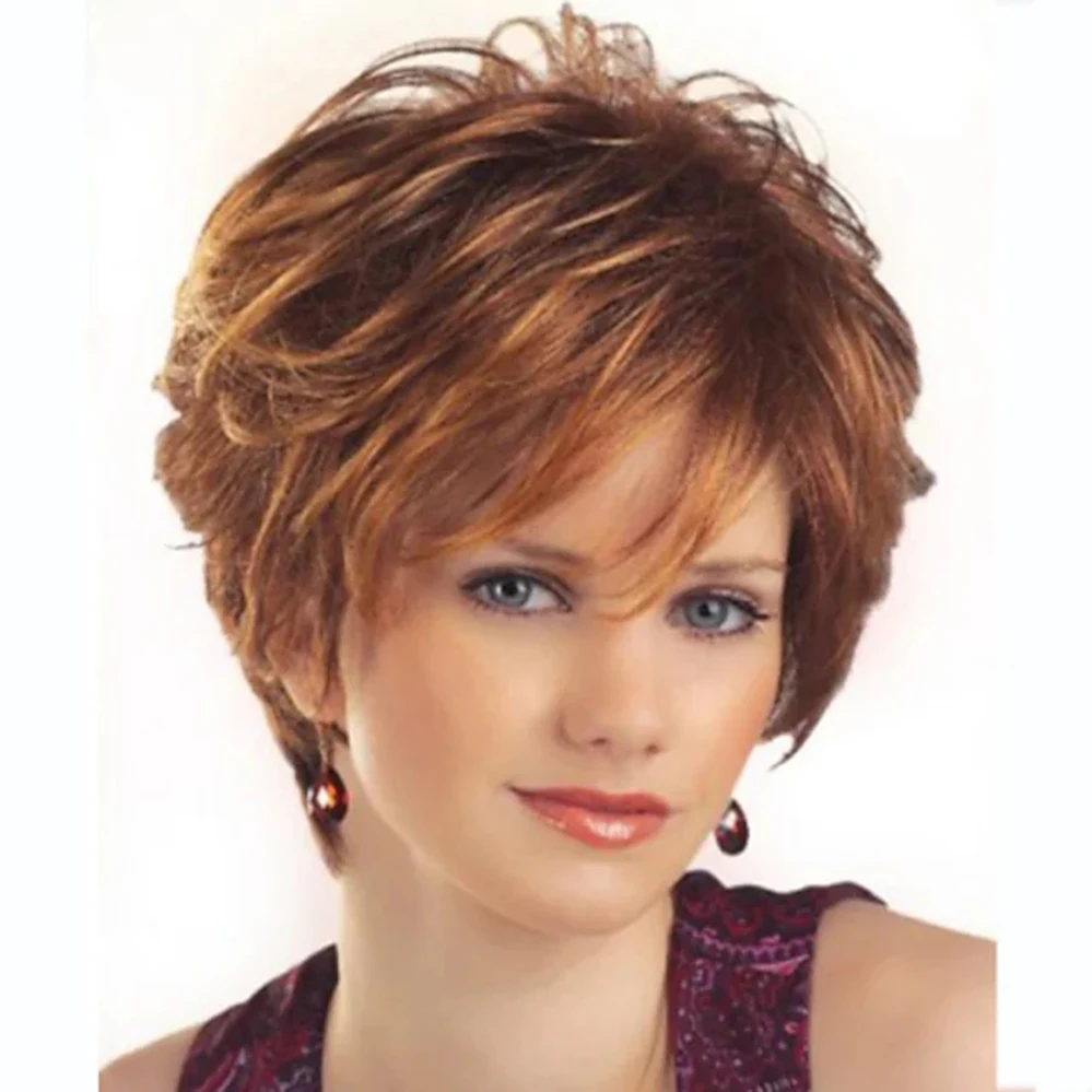 Brown Wigs for Women Synthetic Wig Short layered Straight layered Wig Short Brown Synthetic Hair Wigs Women