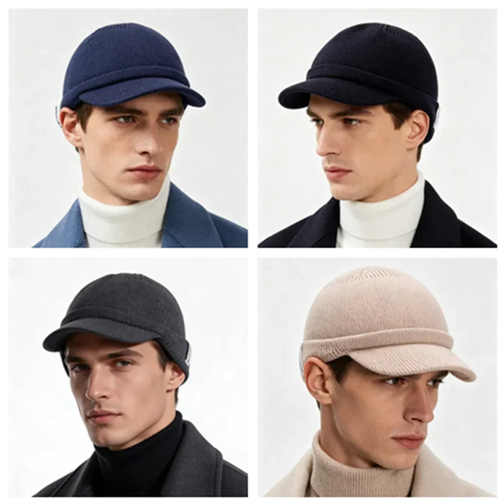 New Men Peaked Knit Winter Hat, Warm Soft Brimmed Beanie Cap For Fall Winter Casual Outdoor