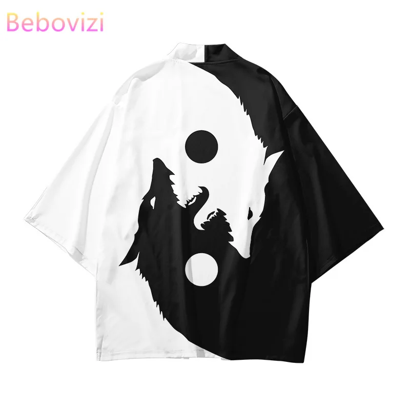 Plus Size 6XL 5XL 4XL Loose Japanese Black White Robe Cardigan Women Men Harajuku Kimono Samurai Cosplay Blouse Yukata Clothing