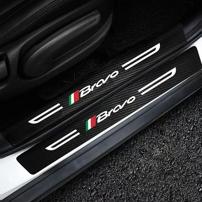 Car Threshold Scuff Plate Carbon Fiber Door Sill Protector Stickers For Fiat Bravo Badge Auto Door Welcome Pedal Guards Film