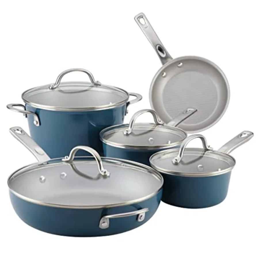 

Curry Home Collection Nonstick Cookware Pots and Pans Set 9 Piece Twilight Teal