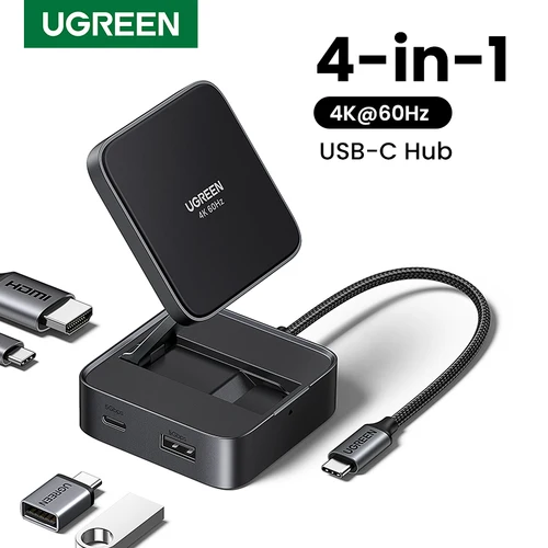 UGREEN Mini USB-C HUB 4 en 1 4K @ 60Hz HDMI PD 100W USB-A/C puertos de datos adaptador divisor USB plegable para ordenador portátil tableta teléfono Dock