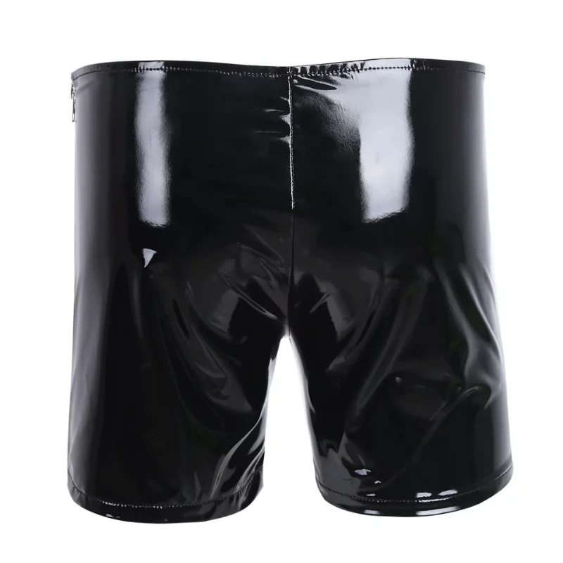 Men PU Leather PVC Leggings Shorts Lingerie Side Zipper Tight Latex Pants Bondage Exotic Gay Clubwear Hotpants Fetish Nightwear