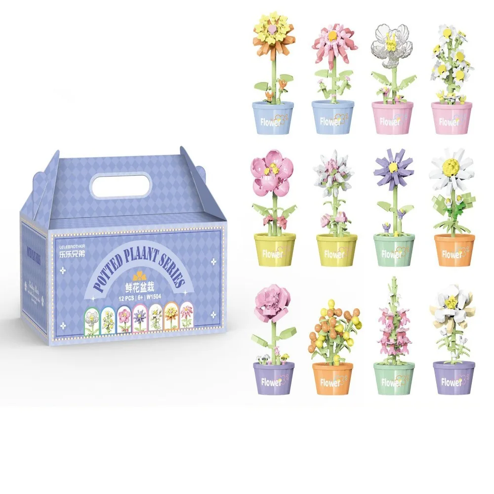 DIY 꽃 화분 블록 교육용 홈 데스크 식물 장식 영원한 꽃다발 장난감 소녀 블록 어린이 장난감