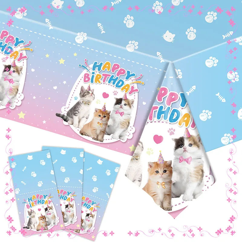 Pet Cat Theme Birthday Party Party Disposable Paper Cups Paper Plates Napkins Tablecloths Festive Tableware Supplies