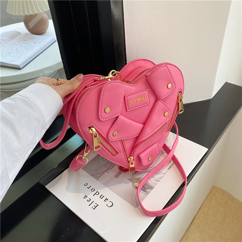 

2025 Trendy Crossbody Bag for Women - Edgy Biker Style Shoulder Purse with Heart Pattern, Cute & Stylish Outfit Accessory