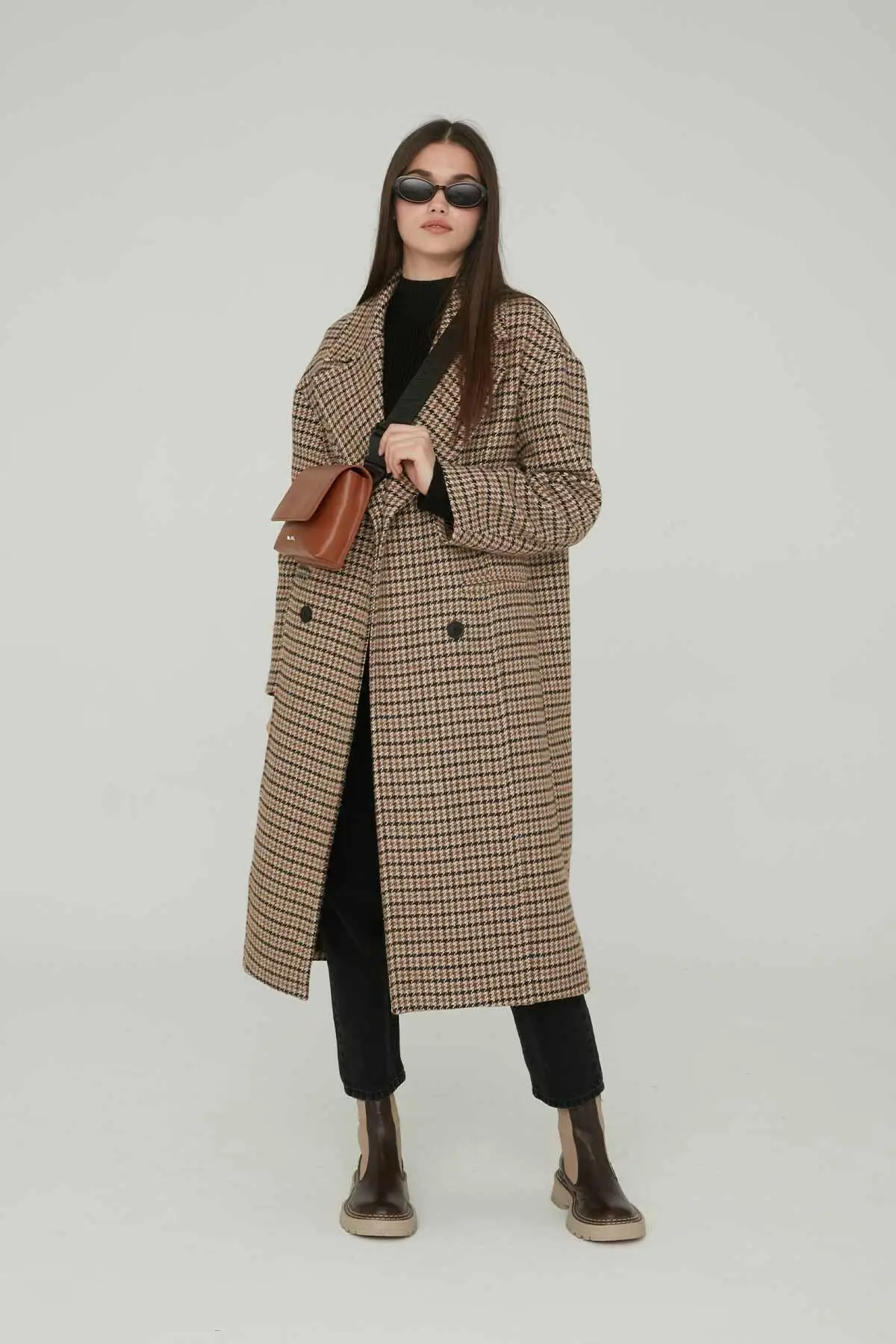 Manteau de pied de biche en laine pour femmes, marron, texture douce, hiver et printemps