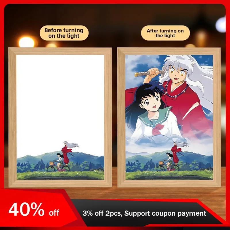 

23cm/9.06in Inuyasha 3D Anime Motion Night Light Painting Table Lamps Ge Wei Peripherals Bedroom Desk Collectible Birthday Gifts