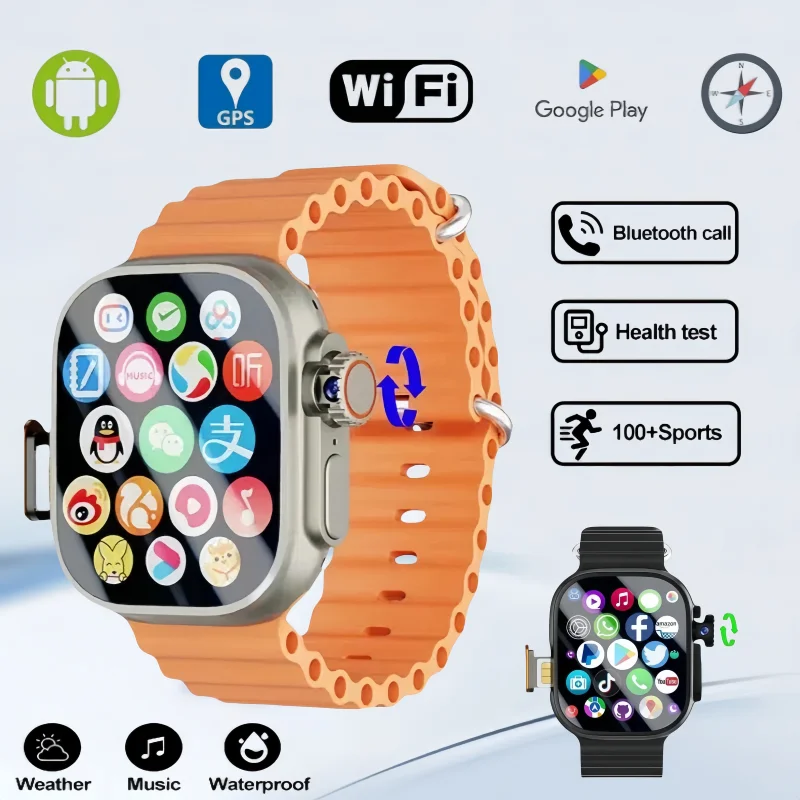 

4G Android-часы с функцией разблокировки лиц по отпечатку пальца, сенсорная функция, вращающаяся камера 8 МП, 2,29-дюймовые умные часы AMOLED, GPS, WIFI, NFC