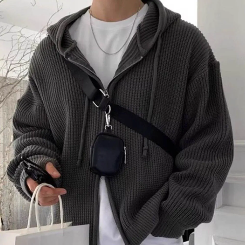 เสื้อแจ็คเก็ตผู้ชายสีพื้นมีฮู้ด แขนยาว สไตล์อเมริกันย้อนยุค แฟชั่นสตรีท ทรงหลวม สบายๆ  แบบใหม่ล่าสุดสำหรับฤดูใบไม้ร่วง